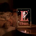 Gepersonaliseerd Zwanenmeer Ballet Meisje Naam Initialen LED Nachtlampje met Houten Voet Kid Slaapkamer Decor Verjaardagscadeau voor meisjes Ballet Lovers