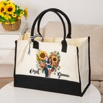 Personalised Floral Heart Wreath Cartoon Hugging Couple Large Canvas Tote Bag with Name Valentine's Day Anniversary Birthday Gift for Couple