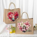 Personalised Heart-shape Flower Cartoon Character Jute Tote Bag with Name Valentine's Day Gift for Friend Family