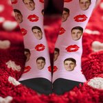 Personalized Multicolor Portrait Photo Red Lip Print Design Tube Socks Valentine's Day Anniversary Gift for Couple
