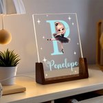 Gepersonaliseerd Zwanenmeer Ballet Meisje Naam Initialen LED Nachtlampje met Houten Voet Kid Slaapkamer Decor Verjaardagscadeau voor meisjes Ballet Lovers