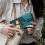 Personalisierte Mehrfächrige Cartoon Charakter Geburtsblumenkranz PU-Leder Geldbörse mit Namen Geburtstag Geschenk für Damen