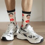Personalized Multicolor Portrait Photo Red Lip Print Design Tube Socks Valentine's Day Anniversary Gift for Couple