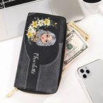 Personalisierte Mehrfächrige Cartoon Charakter Geburtsblumenkranz PU-Leder Geldbörse mit Namen Geburtstag Geschenk für Damen
