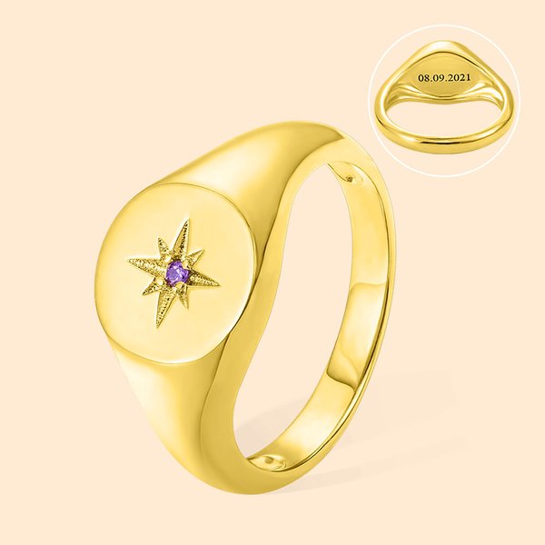 Personalised Star Signet Ring with Birthstone for Women Jewellery Gift