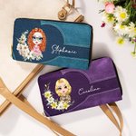 Personalisierte Mehrfächrige Cartoon Charakter Geburtsblumenkranz PU-Leder Geldbörse mit Namen Geburtstag Geschenk für Damen