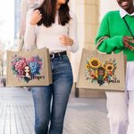 Personalised Heart-shape Flower Cartoon Character Jute Tote Bag with Name Valentine's Day Gift for Friend Family