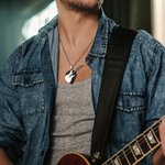 Personalised Guitar and Guitar Pick Pendant Necklace with Engraved Text Music Accessory Gift for Guitar Player Music Lovers