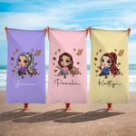 Personalizzato Football Cartoon Girl Oversized Quick Dry Sand Free Soft Beach Towel con nome Sunbathing Summer Travel Essential Gift for Women Girls
