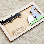 Personalisierte niedlichen rosa blauen Osterhasen hölzernen Geldhalter mit eingraviertem Namen Ostern Geschenk für Kinder Erwachsene