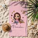 Personalizzato Football Cartoon Girl Oversized Quick Dry Sand Free Soft Beach Towel con nome Sunbathing Summer Travel Essential Gift for Women Girls