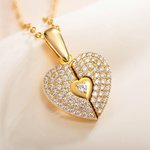 Personalized Cubic Zircon Pave Photo Heart Locket Sterling Silver Necklace Dainty Jewelry Anniversary Valentine's Day Gift for Women