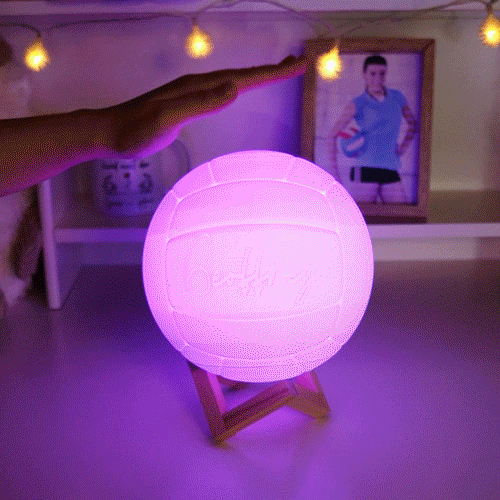 Personalized 3D Volleyball 16 Color Changing Touch LED Night Light with Irregular Wooden Stand Remote Room Decor Birthday Gift for Kids Sports Lover