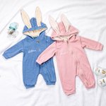 Gepersonaliseerde Multicolor Geborduurde Naam Konijntje Oren 100% Katoenen Bodysuit met Geïntegreerde Rits Verjaardag Pasen Baby Doop Cadeau voor Baby