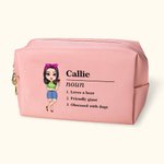 Personalisierte stilvolle Name Definition PU Leder Kosmetiktasche Tasche mit Cartoon-Charakter Reisezubehör Geburtstag Geschenk für Frauen