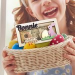 Personalisierte niedlichen rosa blauen Osterhasen hölzernen Geldhalter mit eingraviertem Namen Ostern Geschenk für Kinder Erwachsene