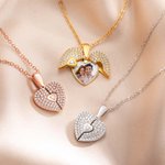 Personalized Cubic Zircon Pave Photo Heart Locket Sterling Silver Necklace Dainty Jewelry Anniversary Valentine's Day Gift for Women