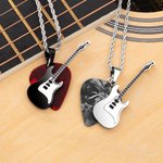 Personalised Guitar and Guitar Pick Pendant Necklace with Engraved Text Music Accessory Gift for Guitar Player Music Lovers