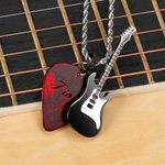 Personalised Guitar and Guitar Pick Pendant Necklace with Engraved Text Music Accessory Gift for Guitar Player Music Lovers