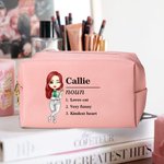Personalisierte stilvolle Name Definition PU Leder Kosmetiktasche Tasche mit Cartoon-Charakter Reisezubehör Geburtstag Geschenk für Frauen
