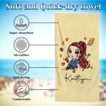 Personalizzato Football Cartoon Girl Oversized Quick Dry Sand Free Soft Beach Towel con nome Sunbathing Summer Travel Essential Gift for Women Girls