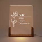 Fleur de naissance personnalisée Définition du nom Veilleuse LED Décoration de la maison Cadeau d'anniversaire pour les femmes