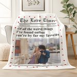 Personlig The New York Times Design Heart Border Photo Soft Throw Blanket med titel Namn År Valentine's Day Anniversary Gift for Couple