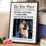 Personnalisé New York Times Style Love Heart Photo Canvas Painting with Names Year Wall Decor Birthday Valentine's Day Anniversary Gift for Couple