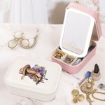 Personalizado Vintage sombrero de vaquero Botas de Nacimiento Flor de cuero Joyero con LED tricolor Cosméticos Espejo Viaje esencial Regalo de cumpleaños para las mujeres