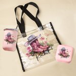 Personalisierte Vintage Cowboyhut Stiefel Geburt Blume klar Tragetasche mit Namen Geburtstag Reise Hochzeit Party Geschenk für Frauen