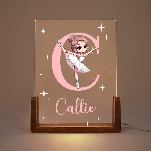 Luce notturna a LED con base in legno Decorazione per camera da letto per bambini Regalo di compleanno per ragazze amanti del balletto