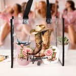 Personalisierte Vintage Cowboyhut Stiefel Geburt Blume klar Tragetasche mit Namen Geburtstag Reise Hochzeit Party Geschenk für Frauen