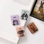 Personalized Sketch Dog Cat Face Magnetic Leather Bookmark Clip with Name School Office Stationary Supplies Gift for Pet Lover Book Lover