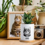 Personalisierte Haustier Foto Name Keramik Pflanzentopf mit Drainage und Bambus Basis Home Decor Memorial Sympathie Erinnerung Geschenk für den Verlust von Haustier