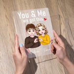 Gepersonaliseerde Hartgebaar Cartoon Karakter Acryl LED Nachtlampje met Houten Basis en Namen Bureau Decoratie Valentijnsdag Cadeau voor Koppels