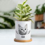 Personalisierte Haustier Foto Name Keramik Pflanzentopf mit Drainage und Bambus Basis Home Decor Memorial Sympathie Erinnerung Geschenk für den Verlust von Haustier