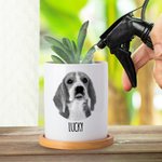 Personalisierte Haustier Foto Name Keramik Pflanzentopf mit Drainage und Bambus Basis Home Decor Memorial Sympathie Erinnerung Geschenk für den Verlust von Haustier