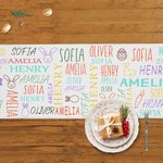 Personalised Bunny Easter Eggs Word Cloud Table Runner with Name and Tassels Table Decor Easter Party Favors Gift for Family