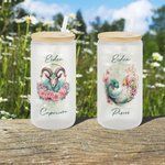 Personalized Watercolor 12 Constellation Sign Zodiac Design 20oz  Glass with Bamboo Lid and Straw Birthday Anniversary Gift for Astrology Enthusiast