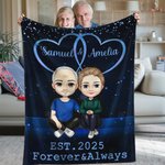 Henkilökohtainen sarjakuvahahmo Starry Sky Double Heart Soft Throw Blanket kanssa nimet ja vuosi Home Decor Ystävänpäivä vuosipäivä lahja pariskunnalle