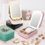 Personalizado Vintage sombrero de vaquero Botas de Nacimiento Flor de cuero Joyero con LED tricolor Cosméticos Espejo Viaje esencial Regalo de cumpleaños para las mujeres