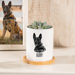 Personalisierte Haustier Foto Name Keramik Pflanzentopf mit Drainage und Bambus Basis Home Decor Memorial Sympathie Erinnerung Geschenk für den Verlust von Haustier