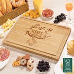 Personalisierte gravierte Familie Baum Herz FSC Bambus Charcuterie Schneidebrett mit Namen und Saft Rille Geburtstag Home Decor Geschenk für Mama Oma
