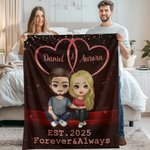 Henkilökohtainen sarjakuvahahmo Starry Sky Double Heart Soft Throw Blanket kanssa nimet ja vuosi Home Decor Ystävänpäivä vuosipäivä lahja pariskunnalle