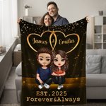 Henkilökohtainen sarjakuvahahmo Starry Sky Double Heart Soft Throw Blanket kanssa nimet ja vuosi Home Decor Ystävänpäivä vuosipäivä lahja pariskunnalle