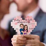 Personalised Double-sided Cartoon Hugging Couple Heart Building Block Puzzle with Date and Name Valentine's Day Anniversary Gift for Couple