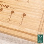 Personalisierte gravierte Geburt Blume FSC Bambus Charcuterie Schneidebrett mit Namen und Saft Rille Geburtstag Home Decor Geschenk für Mama Oma
