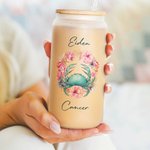 Personalized Watercolor 12 Constellation Sign Zodiac Design 20oz  Glass with Bamboo Lid and Straw Birthday Anniversary Gift for Astrology Enthusiast