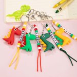 Personalisierte niedliche bunte Cartoon Dinosaurier Beaded Keychain mit Namen Rucksack Zubehör Geburtstag zurück zu Schule für Jungen Mädchen