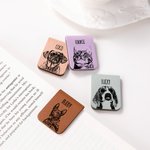 Personalized Sketch Dog Cat Face Magnetic Leather Bookmark Clip with Name School Office Stationary Supplies Gift for Pet Lover Book Lover